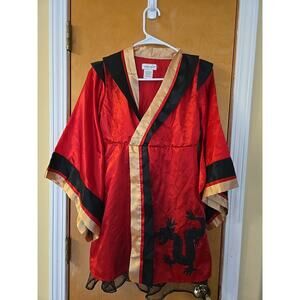 Halloween Ninja kimono Style Costume Girls 8 Red Gold Dragons WISHCRAFT